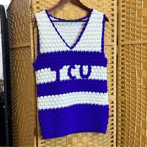 Handmade TCU Texas Christian University purple white sweater vest small medium